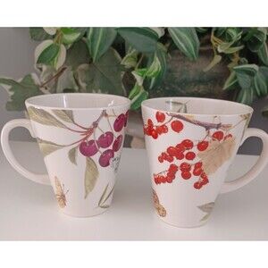Spode Fruit Harvest Coffee Mugs (2) Butterflies Bees Berries